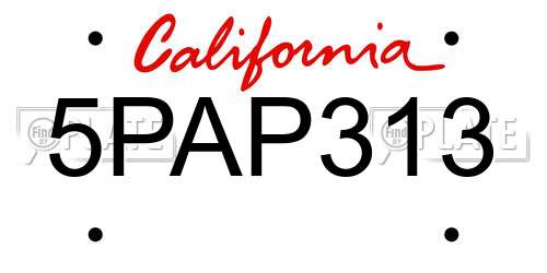 5PAP313 California License Plate