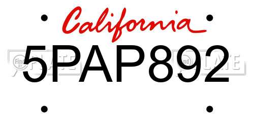 5PAP892 California License Plate