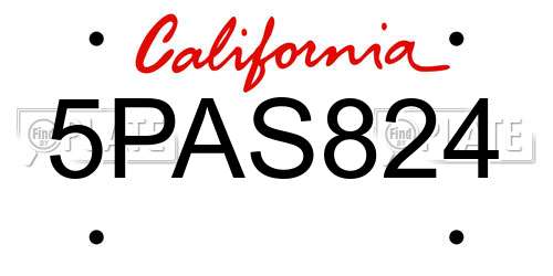 5PAS824 California License Plate