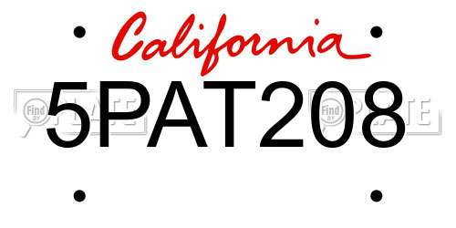 5PAT208 California License Plate