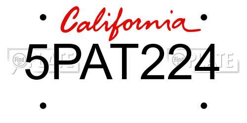 5PAT224 California License Plate