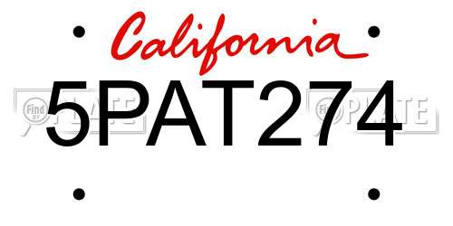 5PAT274 California License Plate