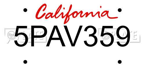 5PAV359 California License Plate