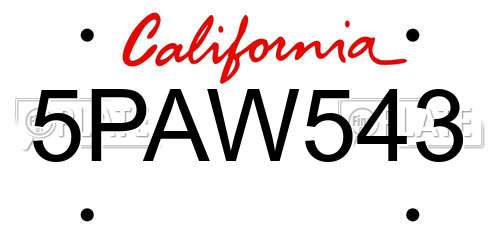 5PAW543 California License Plate