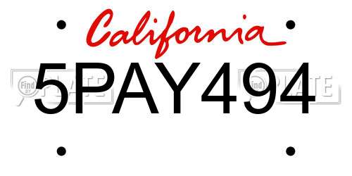 5PAY494 California License Plate