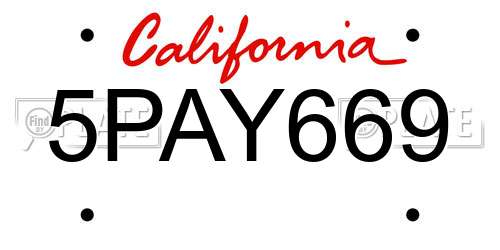 5PAY669 California License Plate