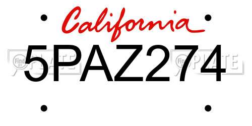 5PAZ274 California License Plate