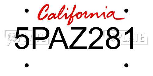 5PAZ281 California License Plate