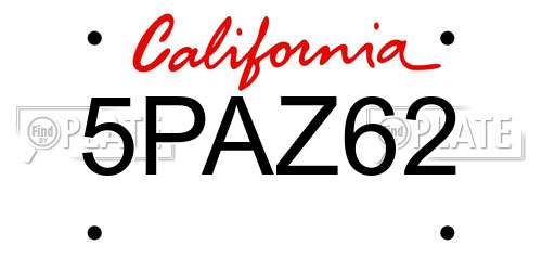 5PAZ62 California License Plate
