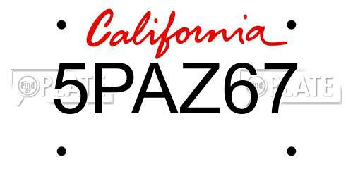 5PAZ67 California License Plate