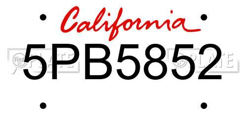 5PB5852 California License Plate
