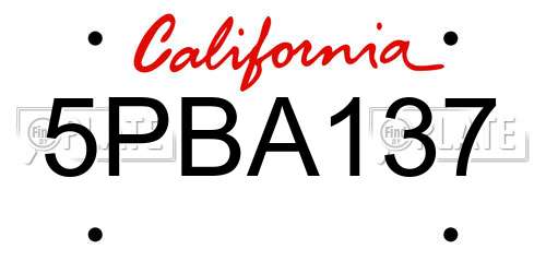 5PBA137 California License Plate