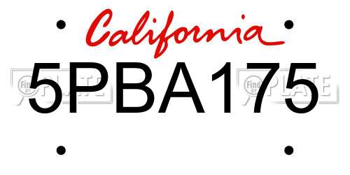 5PBA175 California License Plate