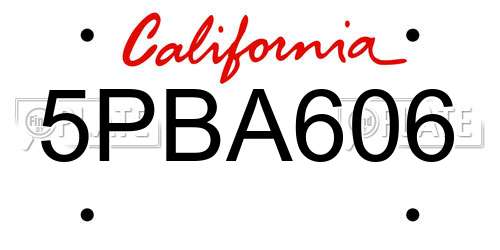 5PBA606 California License Plate