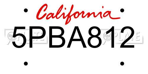 5PBA812 California License Plate