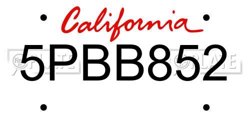5PBB852 California License Plate