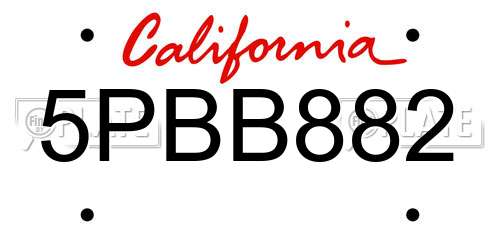 5PBB882 California License Plate