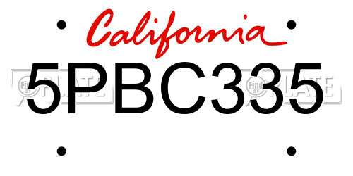 5PBC335 California License Plate
