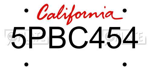 5PBC454 California License Plate