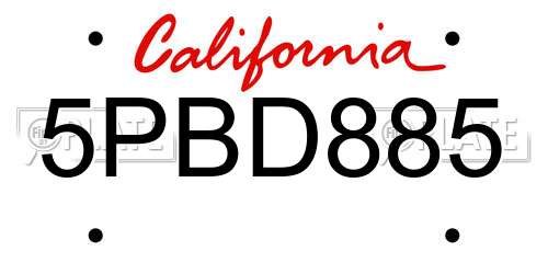 5PBD885 California License Plate