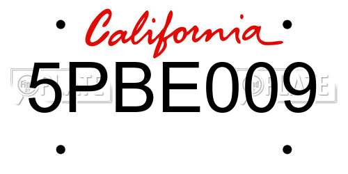 5PBE009 California License Plate