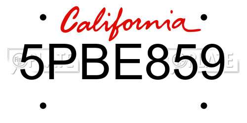 5PBE859 California License Plate