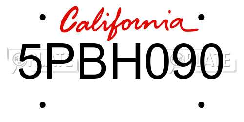 5PBH090 California License Plate