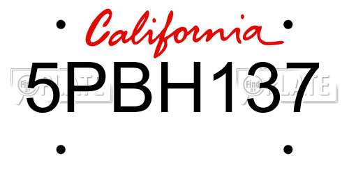 5PBH137 California License Plate