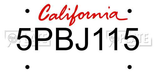 5PBJ115 California License Plate