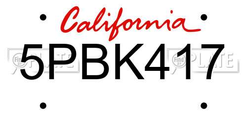 5PBK417 California License Plate