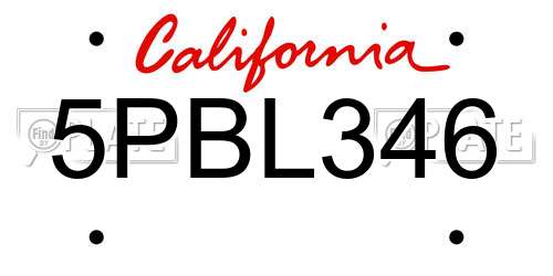 5PBL346 California License Plate