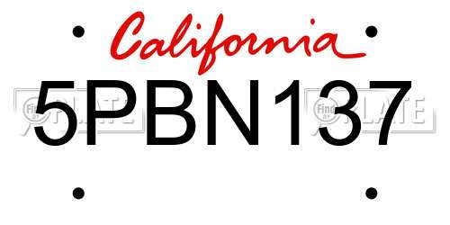 5PBN137 California License Plate