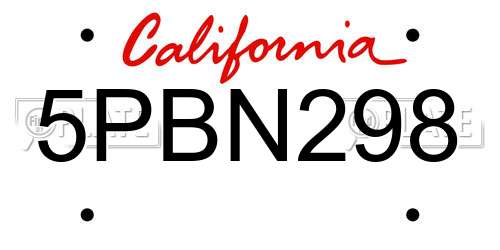 5PBN298 California License Plate