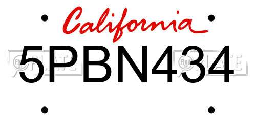 5PBN434 California License Plate