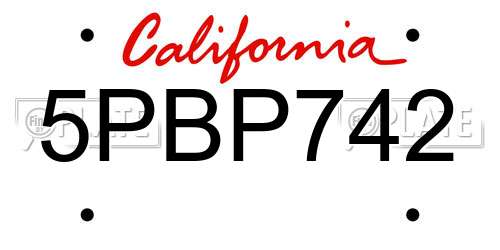 5PBP742 California License Plate