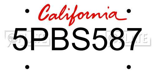 5PBS587 California License Plate
