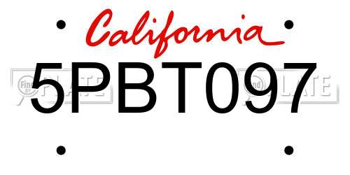 5PBT097 California License Plate