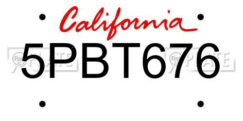 5PBT676 California License Plate