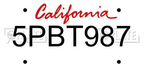 5PBT987 California License Plate