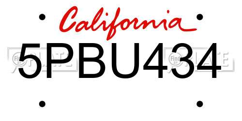 5PBU434 California License Plate