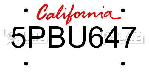 5PBU647 California License Plate