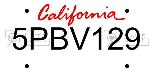 5PBV129 California License Plate