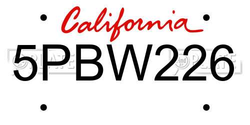 5PBW226 California License Plate