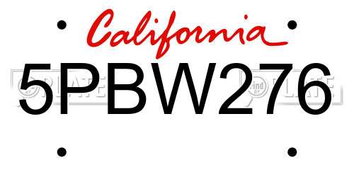 5PBW276 California License Plate