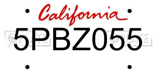 5PBZ055 California License Plate