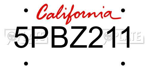 5PBZ211 California License Plate