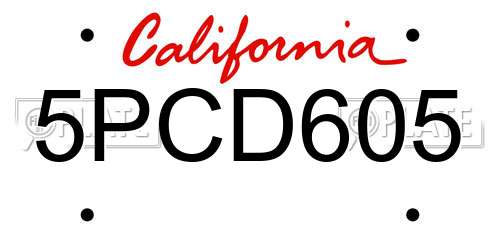 5PCD605 California License Plate