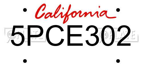 5PCE302 California License Plate