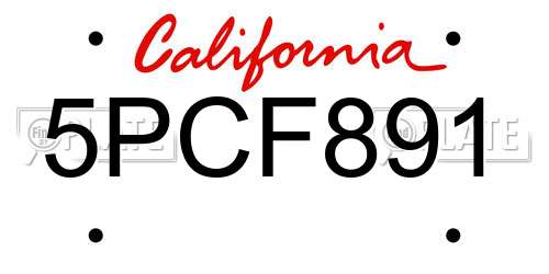 5PCF891 California License Plate