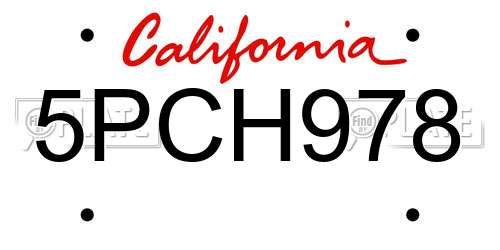 5PCH978 California License Plate